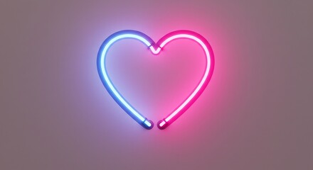 Vibrant neon heart glows softly against a muted background. AI Generated