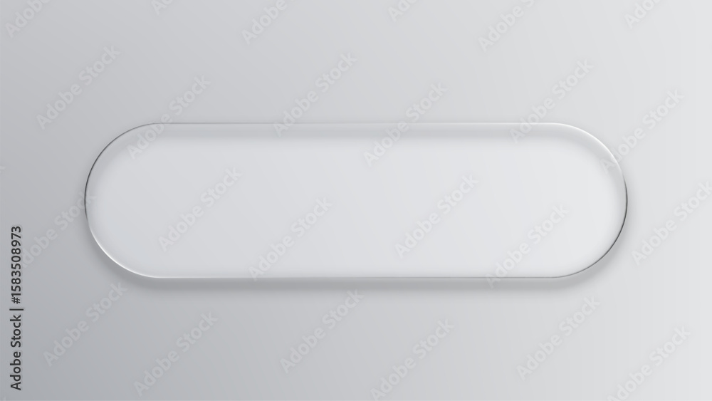 Poster abstract rounded rectangular liquid glass frame on light gray background for modern design and user 