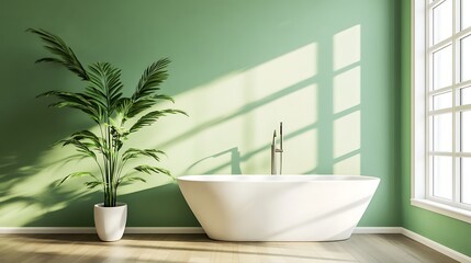 Modern, minimalist bathroom with a plant and sunlit window
