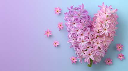 Delicate pink hyacinths arranged in a heart shape.