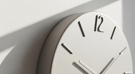 Minimalist White Wall Clock Close Up with Soft Shadows