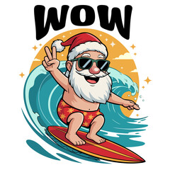Santa Claus playing with surfing on the beach water vector illustration.