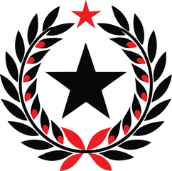 Black and white shield with a bright red or white star, a shiny vector emblem design