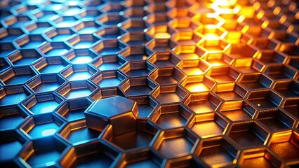 Abstract Hexagon Grid:  Warm and Cool Metallic Texture Background