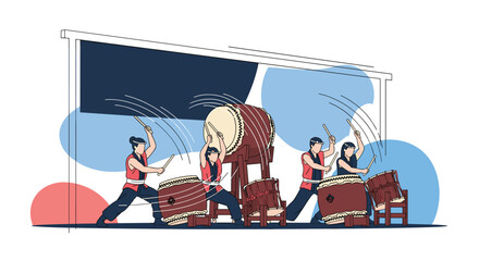 Vibrant japanese taiko drumming performance capturing rhythmic energy and cultural tradition
