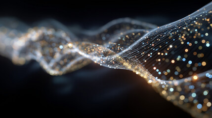Naklejka premium Abstract Futuristic Sparkles: A captivating digital rendering of an abstract, flowing stream of sparkling particles.