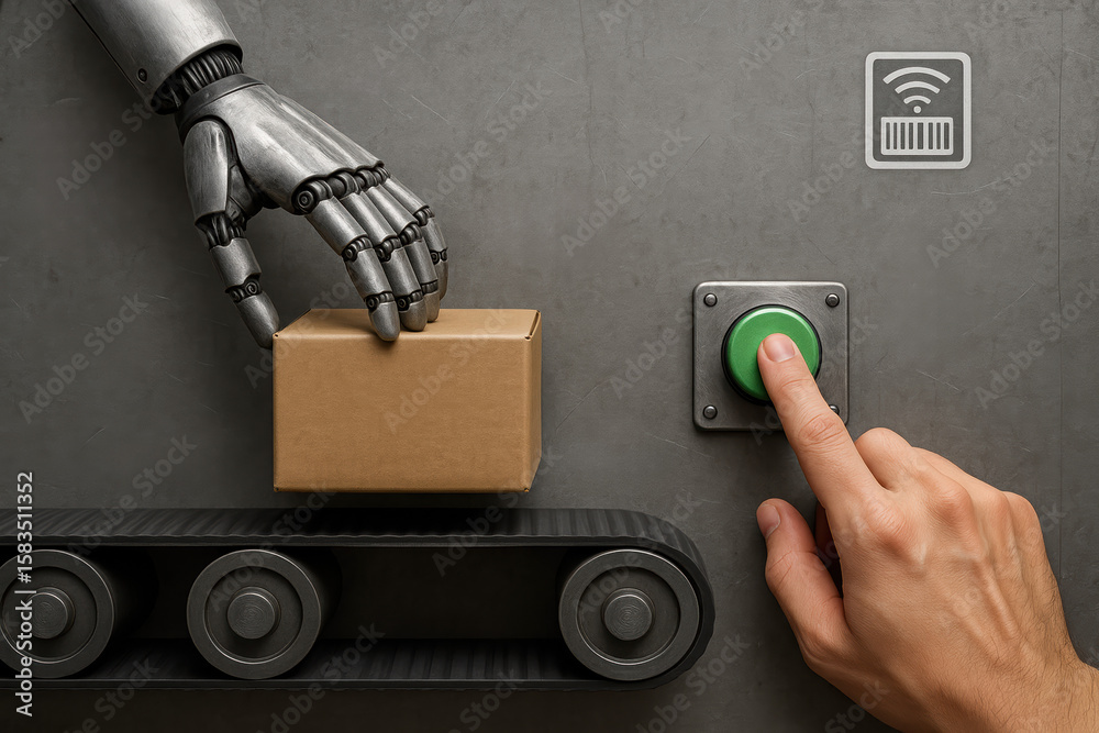 Poster automation and human interaction combine to optimize workflow and logistics efficiency in industrial