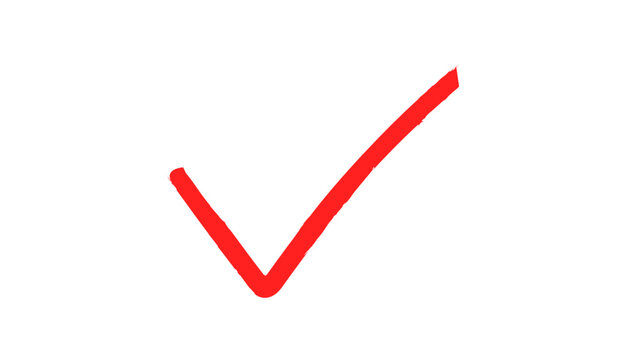Hand drawn red brush check mark icon. Red tick mark. Doodle check mark, correct sign with grunge sketch style. Vector illustration.