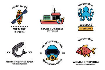 Naklejka premium Set of illustrations in the concept of outdoor activities in line drawing style