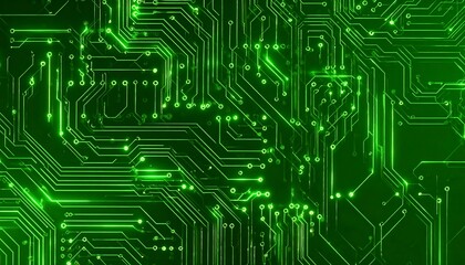 Green circuit board, glowing lines