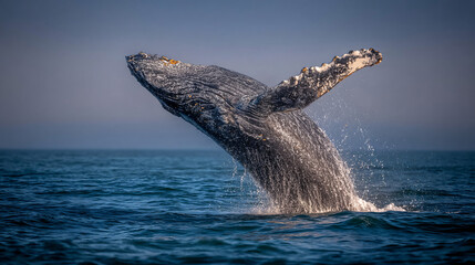 Whale, A humpback whale breaches off the coast	
