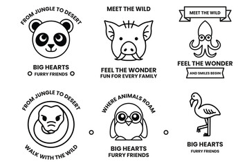 Set of illustrations in the concept of various animals in line drawing style