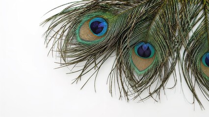 Obraz premium Vibrant peacock plumes against a pale backdrop. Festival theme.