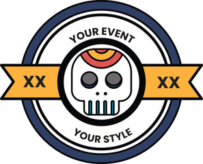 Skull and crossbones logo with yellow ribbon