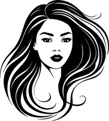 Beautiful female face with long hair Style isolated on white background 