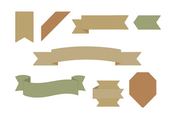 Collection of decorative ribbons and banners in various shapes and colors for creative projects and design use
