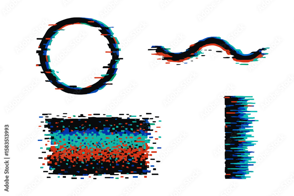 Poster abstract shapes and patterns with vibrant colors and dynamic lines displayed on a white background