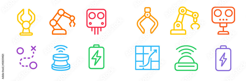 Poster different types of robotic arms and components illustrating automation technology in a modern settin