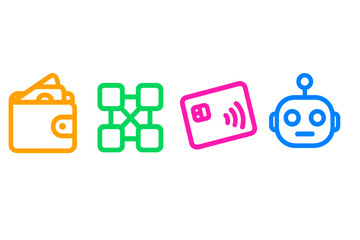 Fototapeta premium Digital icons representing modern technology concepts related to finance, connectivity, and artificial intelligence