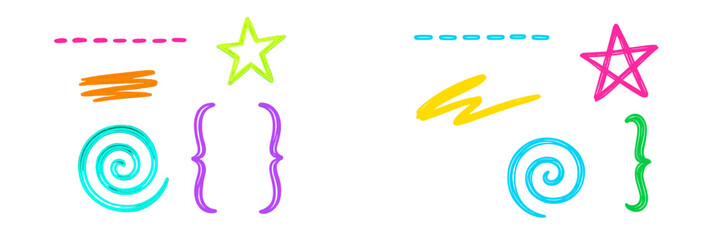 Colorful doodles and abstract shapes created with vibrant markers on a white background showcasing creativity and artistic expression