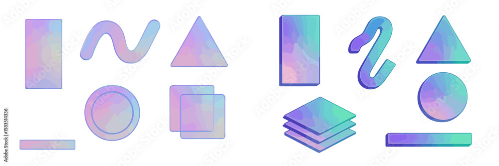 Poster colorful abstract geometric shapes displayed on a gradient background with various compositions and 