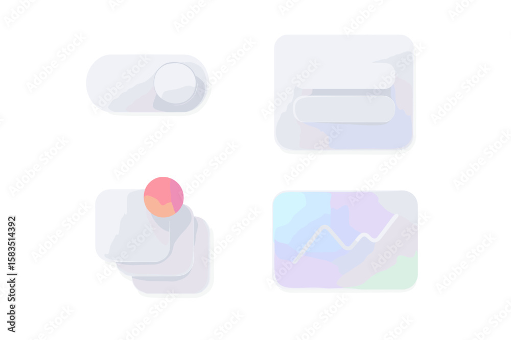 Poster modern design elements featuring buttons, toggle switches, and app ui components on a white backgrou