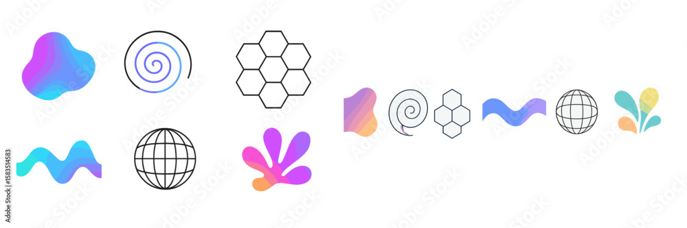 Poster colorful abstract shapes and patterns create a modern design theme for digital backgrounds and graph