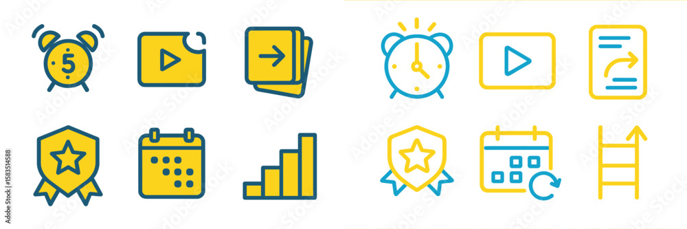 Poster collection of colorful icons representing various activities and concepts in a modern design