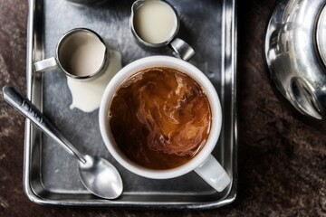 Hot coffee, milk, creamer plate set