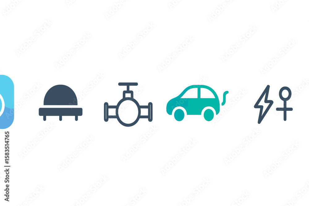 Poster icons representing various elements of technology and infrastructure, showcasing modern design and f