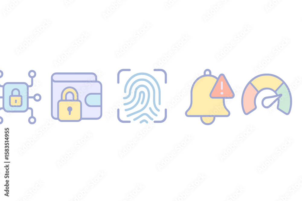 Poster secure digital identity elements showcased through colorful icons in a modern design context