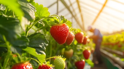 Strawberry plants in greenhouse.