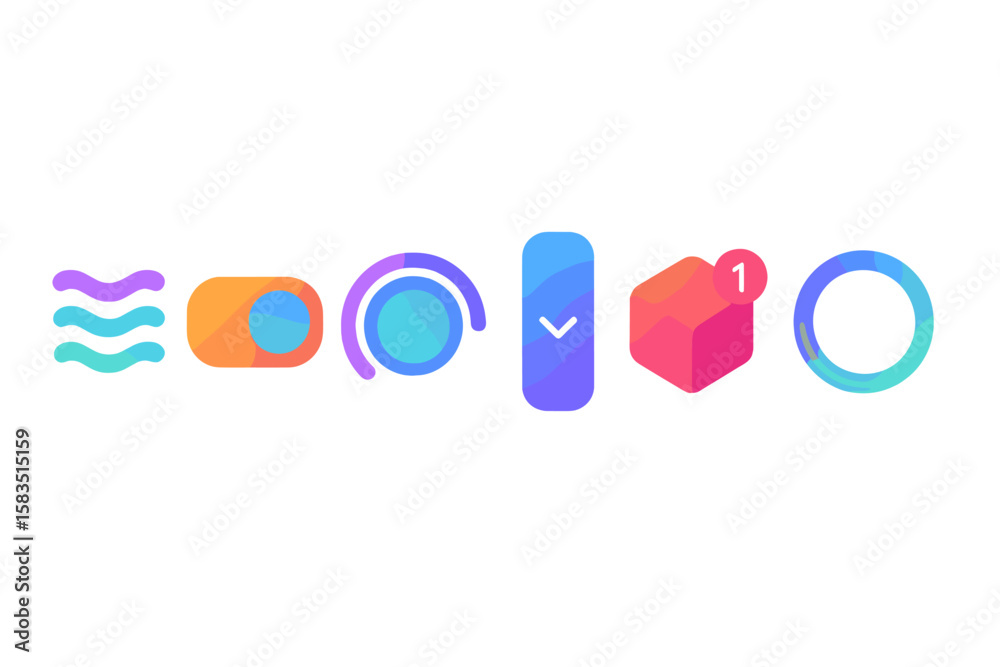 Poster colorful icons designed for user interfaces representing various features in a modern application en