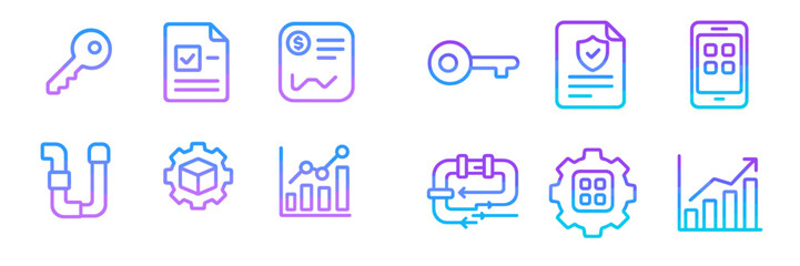 Fototapeta premium Illustration of various icons representing keys, documents, and business analytics in a modern design