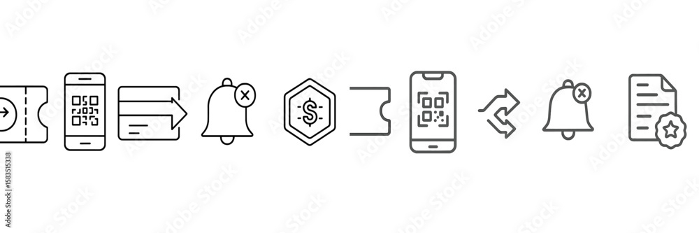 Poster digital icons representing various mobile app features for notifications, payments, and user interac