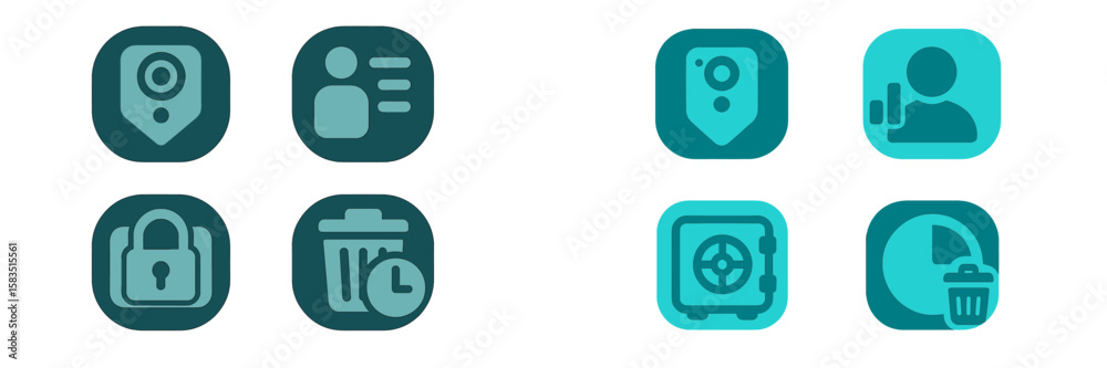 Poster icon set showcasing various digital security and user interface elements for application design and 