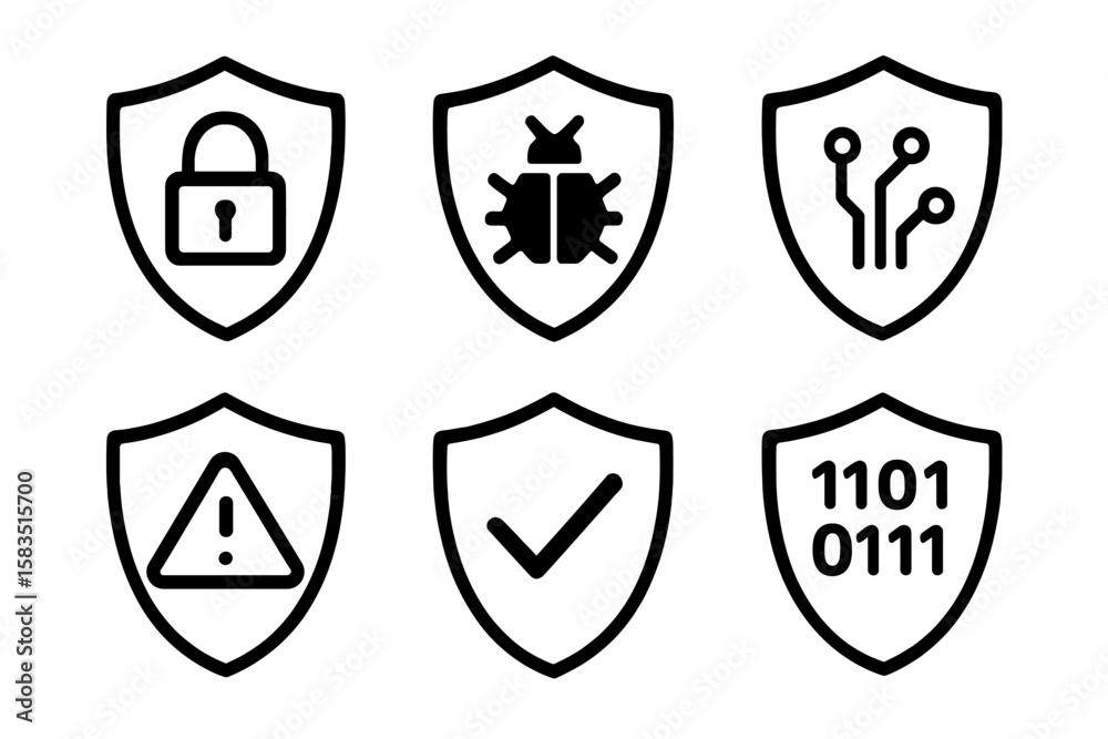 Poster security icons represent various aspects of cybersecurity in a simple and clear design format