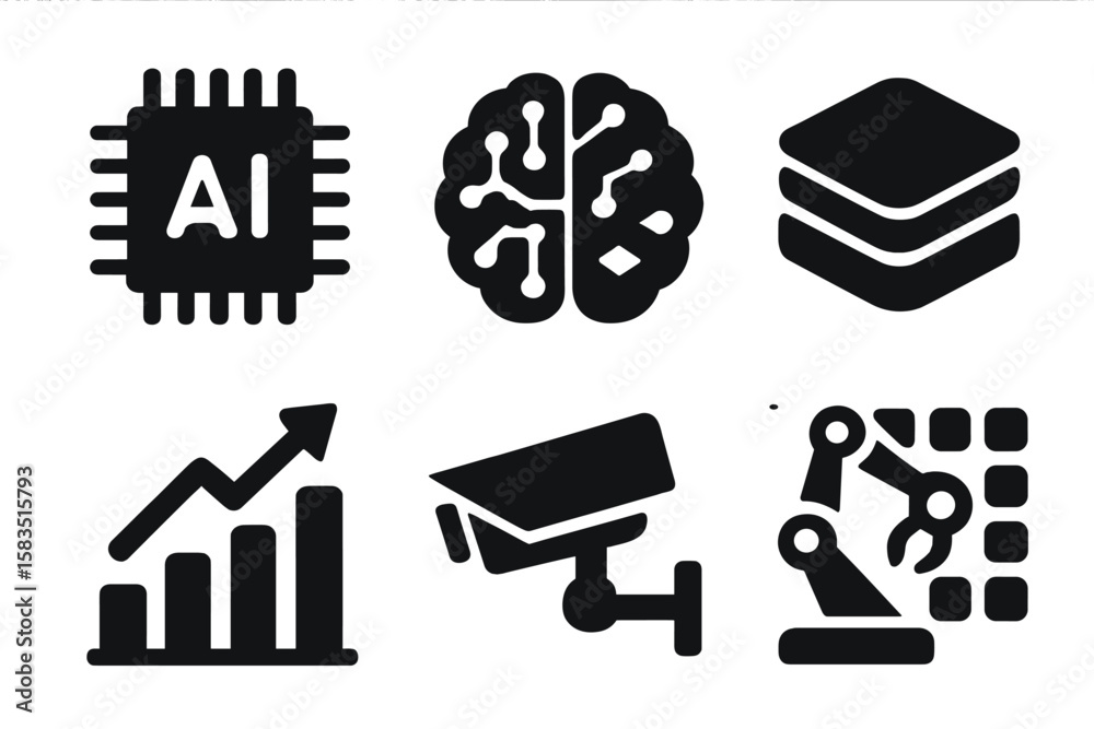Poster visual representation of key concepts in artificial intelligence and technology trends in a digital 