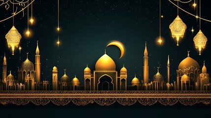 Golden mosque city at night