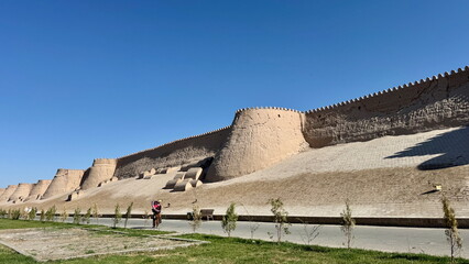 Ancient city walls at the inner city of Khiva in Uzbekistan 