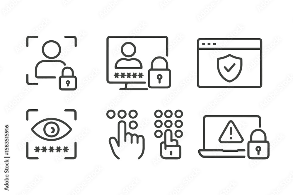 Poster security icons illustrating user authentication and data protection concepts in a digital environmen