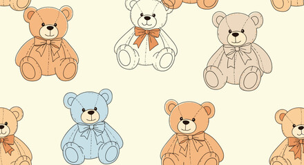 Naklejka premium Cute teddy bears pattern adorable stuffed animals kids playtime friends soft companions