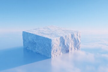 minimalist stone platform floating over soft clouds clean white and blue atmosphere