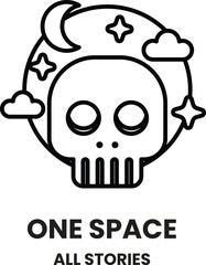 A skull with stars and clouds in the background