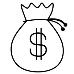 line icon of dollar coin bag with transparent background