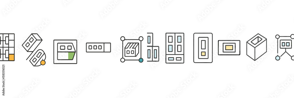 Poster creative representation of various architectural features and elements in a minimalist style showcas