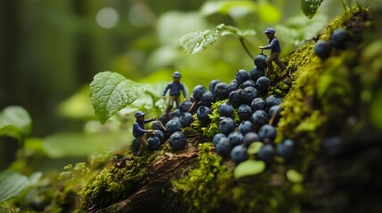 Miniature People Harvesting Blackberries