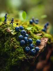 Miniature People Harvesting Blackberries