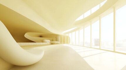 Modern, minimalist interior design, light yellow