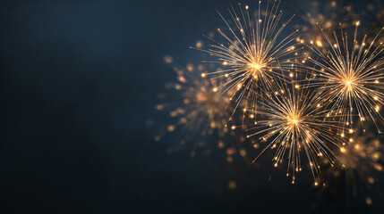 Fototapeta premium Fireworks Sparkle: A radiant burst of fireworks, illuminating the night sky with a spectacle of golden light, evokes a sense of celebration and wonder.